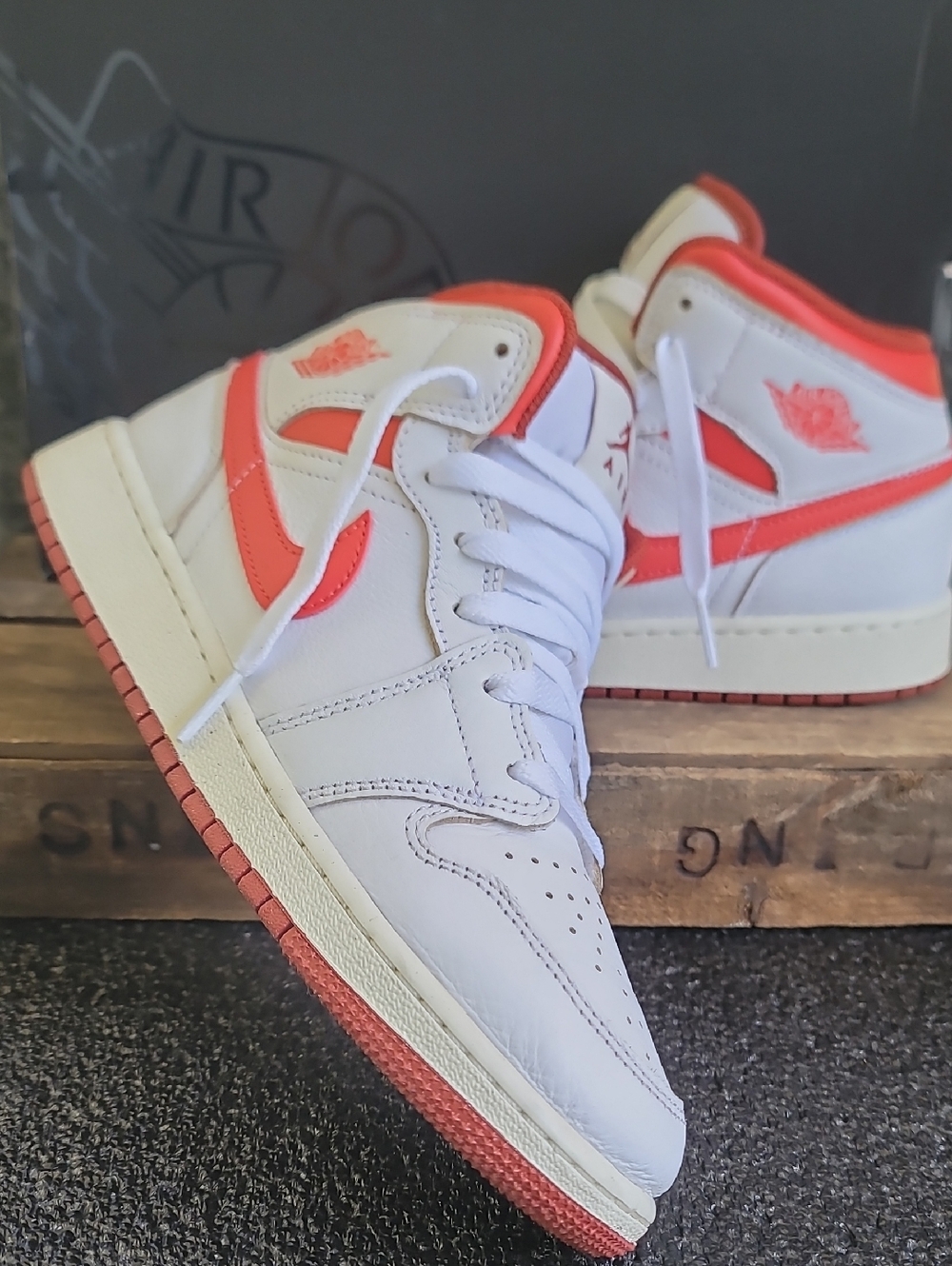 Nike Air Jordan 1 Mid (Special Edition) "White/Dune Red" Wmns 7 Ships Today